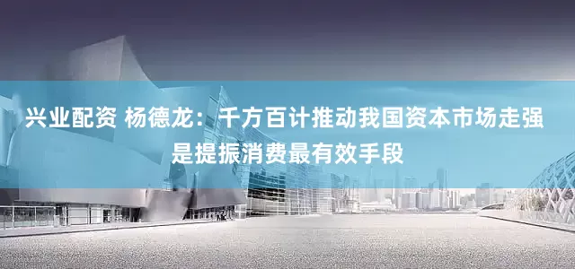 兴业配资 杨德龙：千方百计推动我国资本市场走强 是提振消费最有效手段
